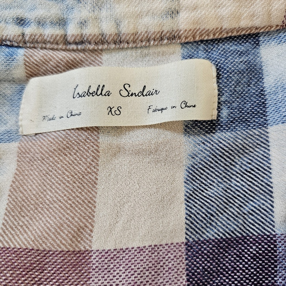 Isabella Sinclair for Anthropologie XS Plaid Shirt Blouse Ruffled 100% Cotton - Picture 3 of 7